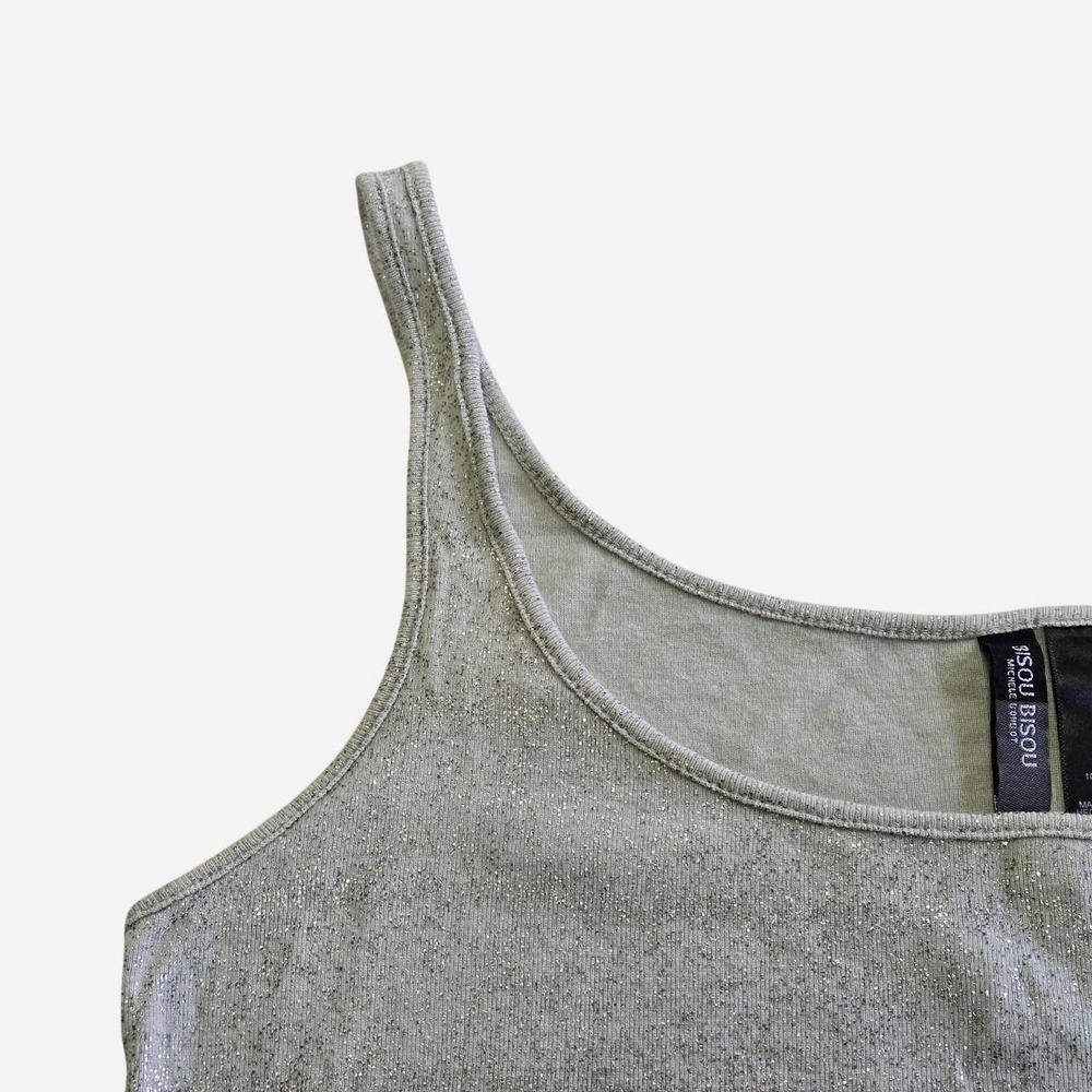Bisou Bisou cotton sparkle gray tank top layering cami - Picture 2 of 7